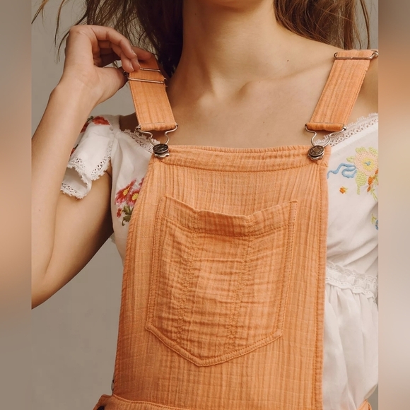 Pilcro Anthropologie Women's Gauze Micro Playsuit Overalls in Light Orange Peach - Picture 2 of 16